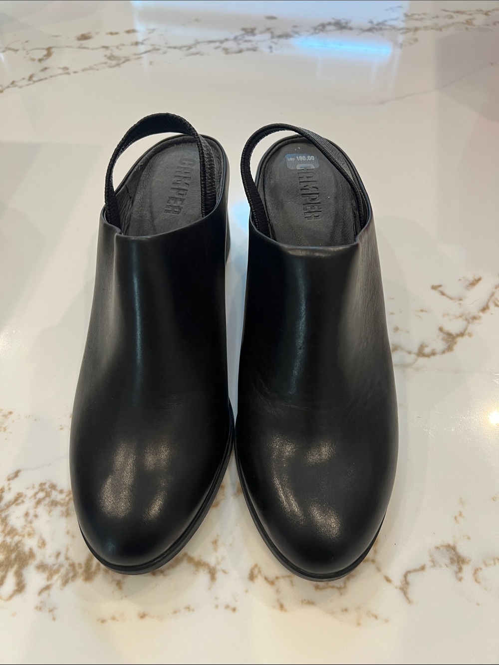 Camper Black Leather Backstrap Mules